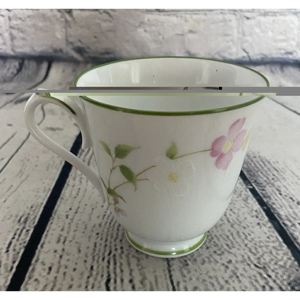 Noritake First Blush Tea Cup Saucer Set Of 4Pink & White Flower Green Trim #2605